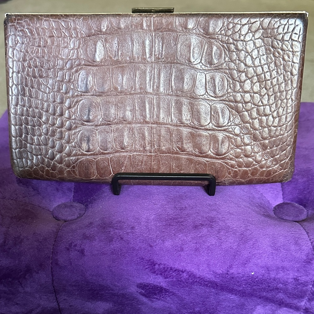 Banana Republic Leather Brown Crocodile Embossed Clutch